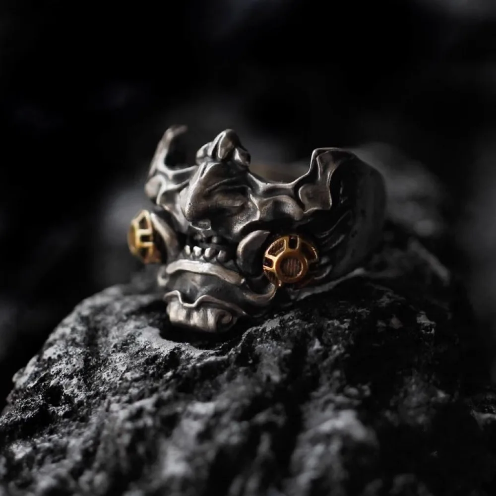 Simple Personalized Samurai Mask Ring Men's Cyberpunk Fashion Trend Mechanical Future Retro Domineering Accessories