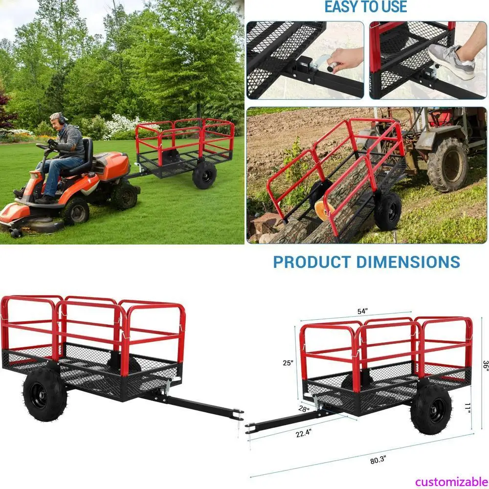 

Сверхмощный прицеп для квадроциклов емкостью 1500 фунтов со стальной способностью 22 кубических футов и тележкой для сброса газона для работы во дворе