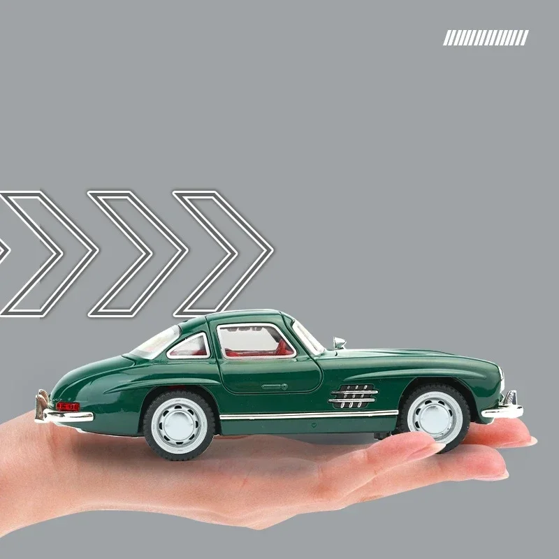 Modèle de voiture jouet Mercedes-Benz 300SL pour enfants, véhicule en métal moulé sous pression, vintage, l'inventaire, nervure arrière, collection, cadeau pour enfants, garçons, 1/32