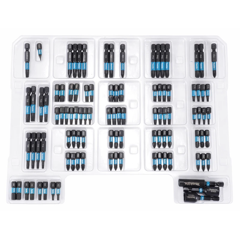Makita E-24826 Impact Black 100Pcs Screwdriver Bit Kit Shockproof Driver Bits with Portable Storage Box