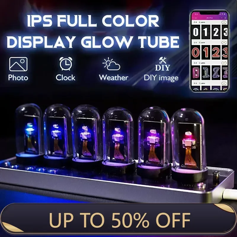 IPS LED Tube Clock Vintage Digital Nixie 6 Bit Time Photo Display Retro Desk Clock Desktop Decoration Gift