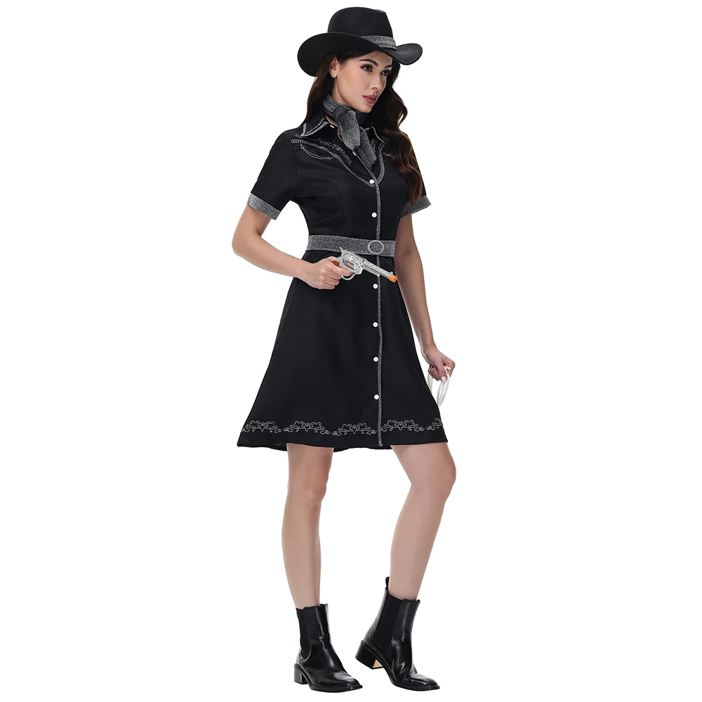 

Halloween Adult Western Cowboy Costume Party Fancy Cowgirl Dress Set Stage Performance Black Western Cosplay Cosplay Costume
