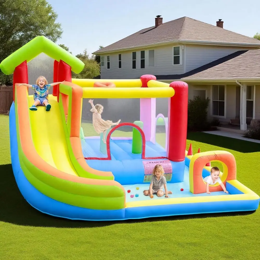 

Надувной батут-замок для дома или улицы с бассейном для шариков, для использования в помещении/на улице, с длинными горками, скалодромом, батутом или для двора