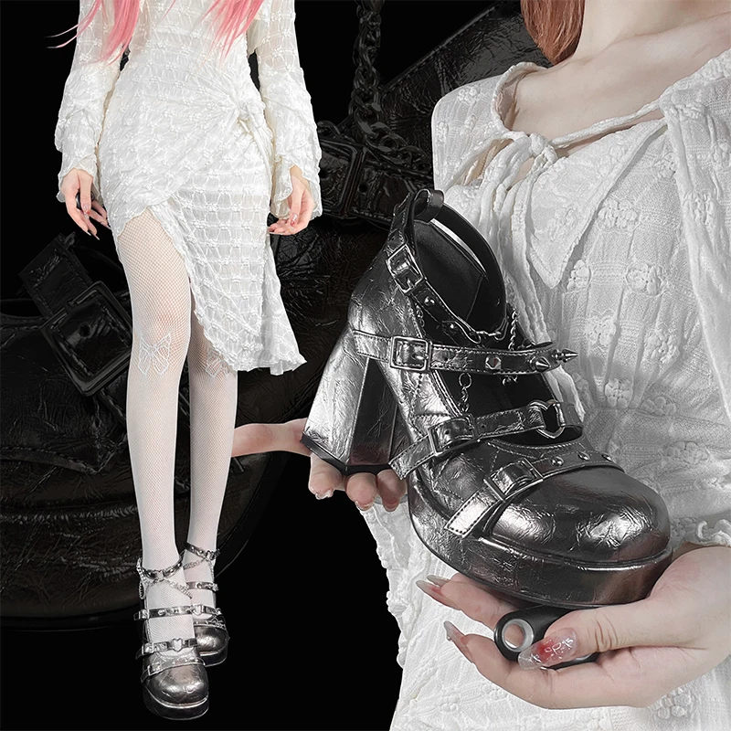 Maanlicht Ridder Punkcat Originele Punk Pittige Meisjes Hoge Hakken Y 2K Subculturele Lolita Mary Jane Leren Schoenen Retro Meisjes
