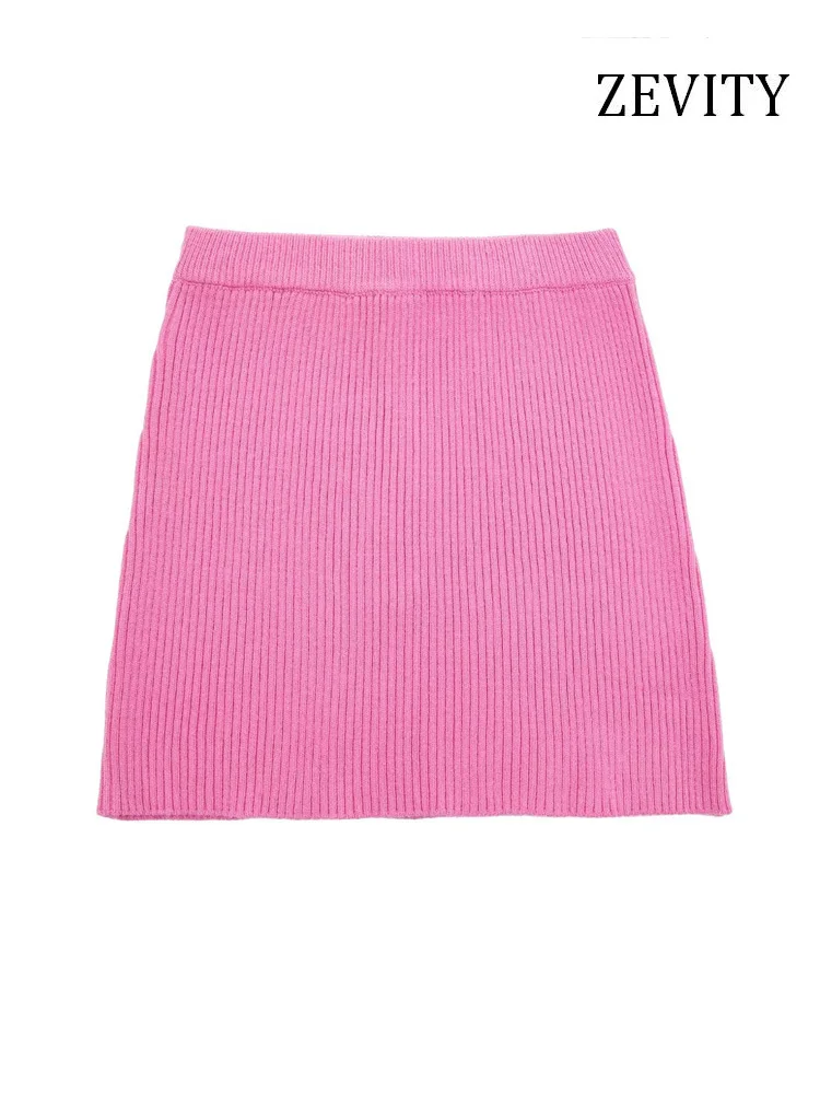 

Zevity Women Fashion Ribbed Knit Mini Skirt Vintage High Waist With Elastic Waistband Female Skirts Mujer QUN2192