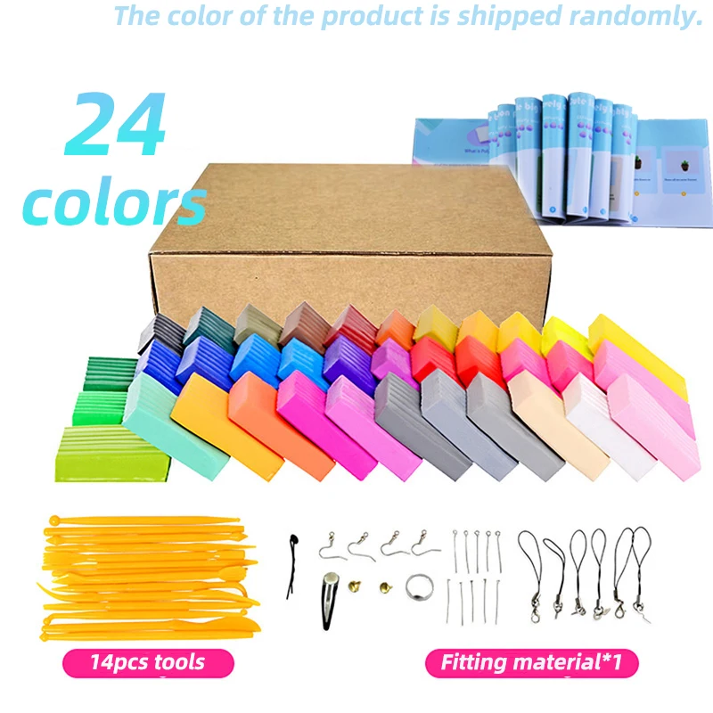 24 Farben Polymer-Knete, Handgemachtes DIY Farbiges Knete-Kunstwerkzeug-Set, Weihnachtsgeschenk