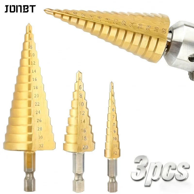 

3PCS 4-32mm HSS Cobalt Step Drill Bit Set Drilling Power Tools Multiple Hole High-Speed Steel for Drilling Metal Wood Plastic