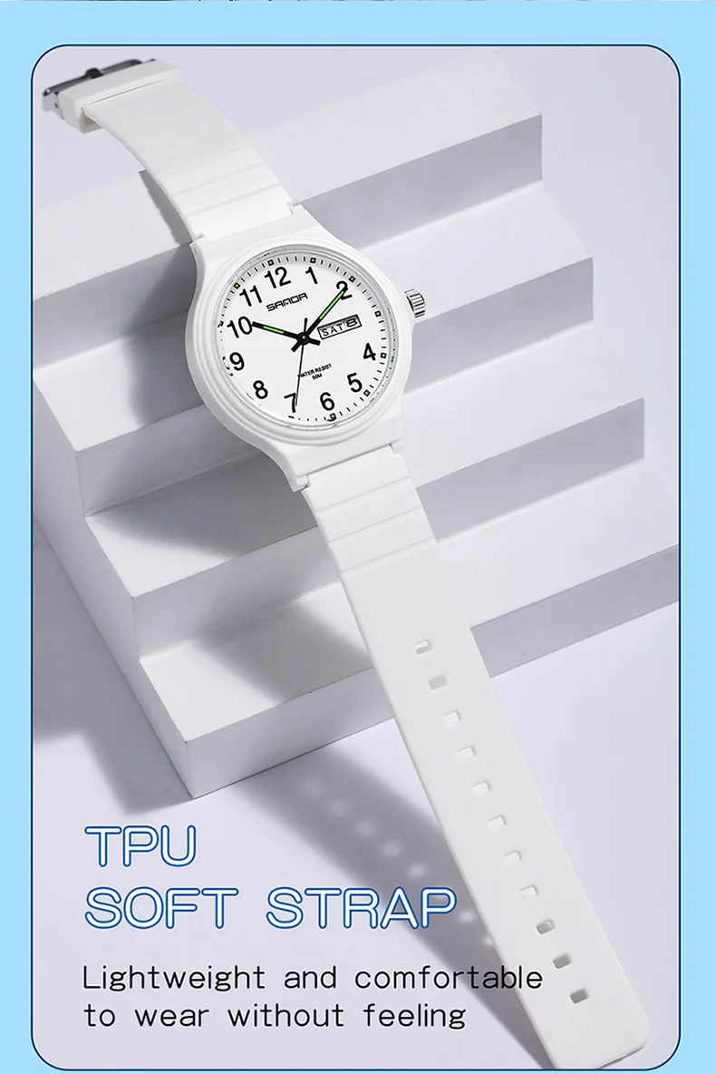SANDA 9072 Personalized Casual Simple Waterproof Night Light Date Silicone Strap Youth Quartz Watch Men's and Women's Gifts