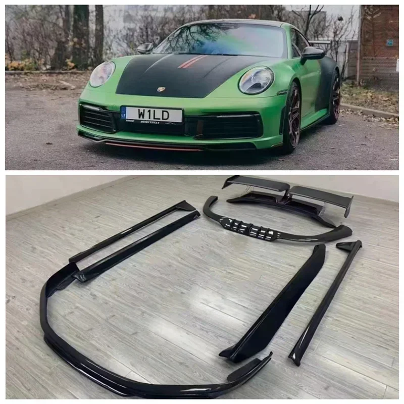 

Передний бампер для Porsche Carrera 911 992 2019-2023 из углеродного волокна, задний диффузор, боковая юбка, спойлер, комплекты кузова автомобиля