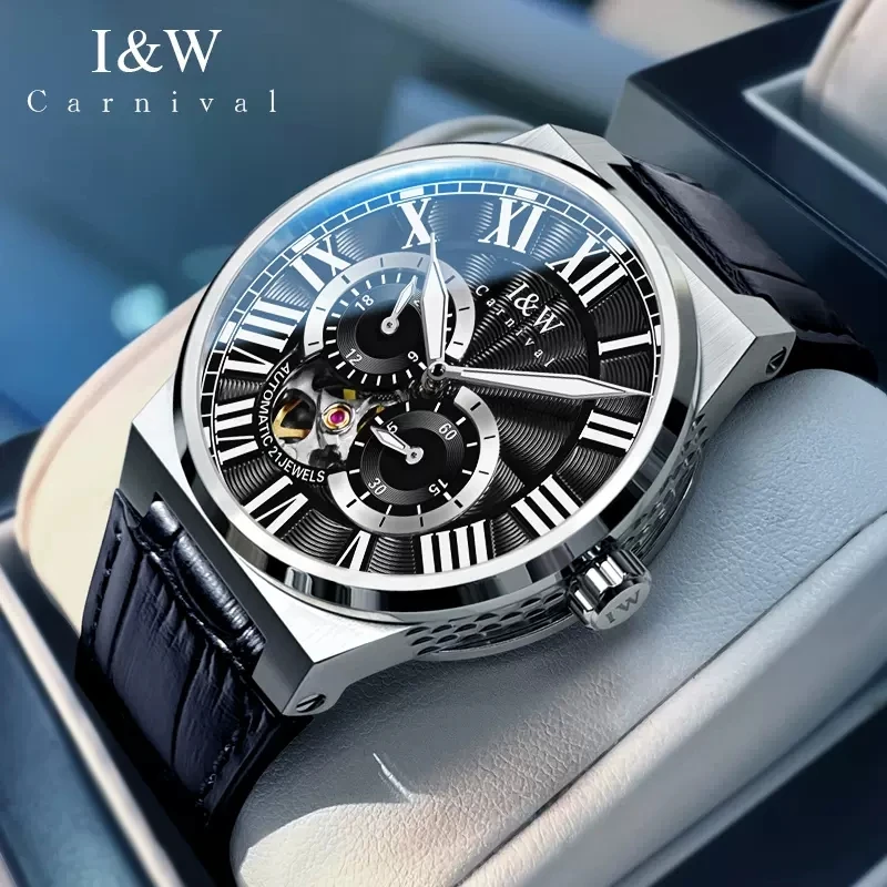 Carnival Brand IW High-End Series Fashion Hollow Mechanical Watch Men Leather Strap Sapphire Luxury MIYOTA Movement Mens Watches