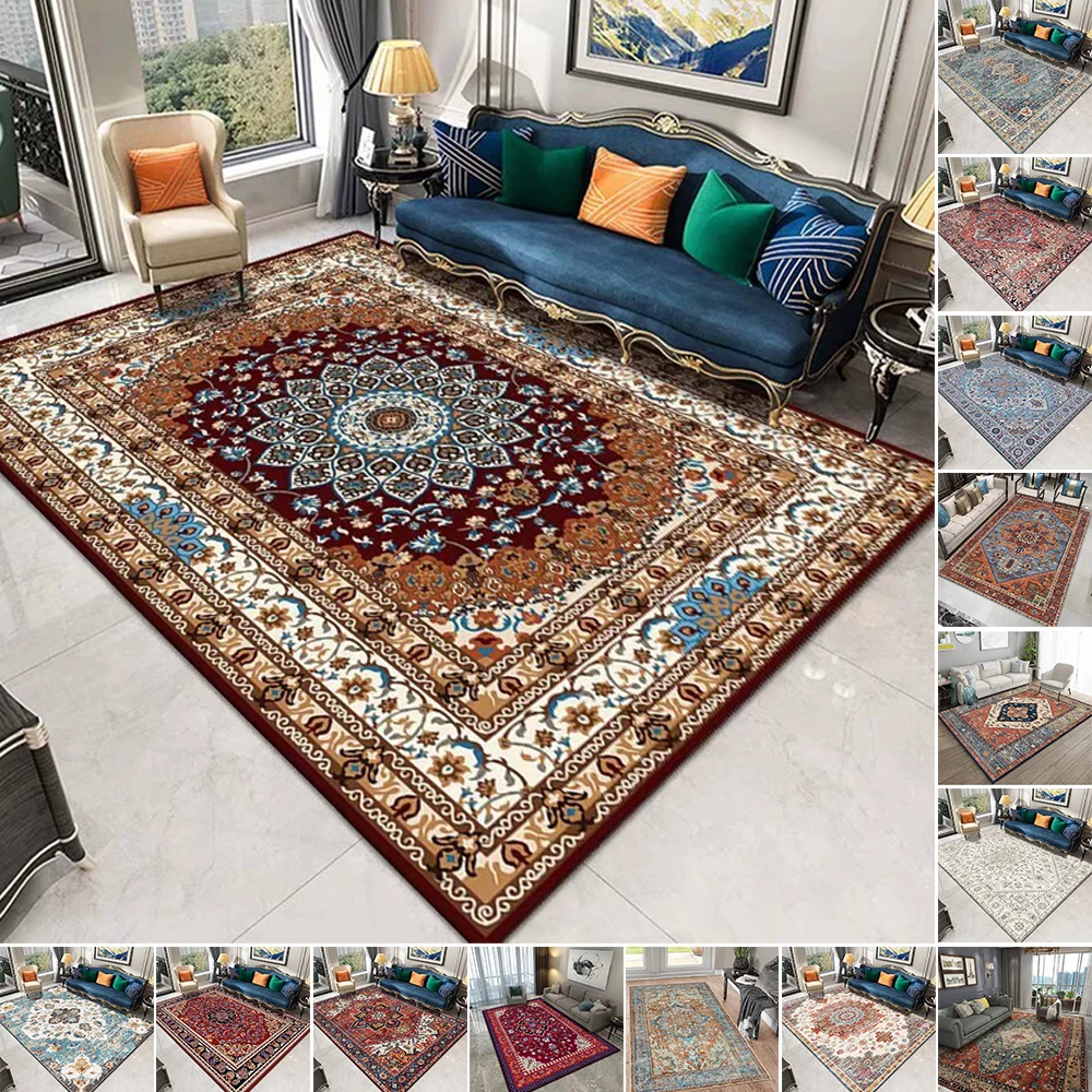 

Luxury Carpet Retro Ethnic Turkish Persian Living Room Bedside Bedroom Vintage Mat Entrance Carpet Rug Non-Slip Water Absorbent