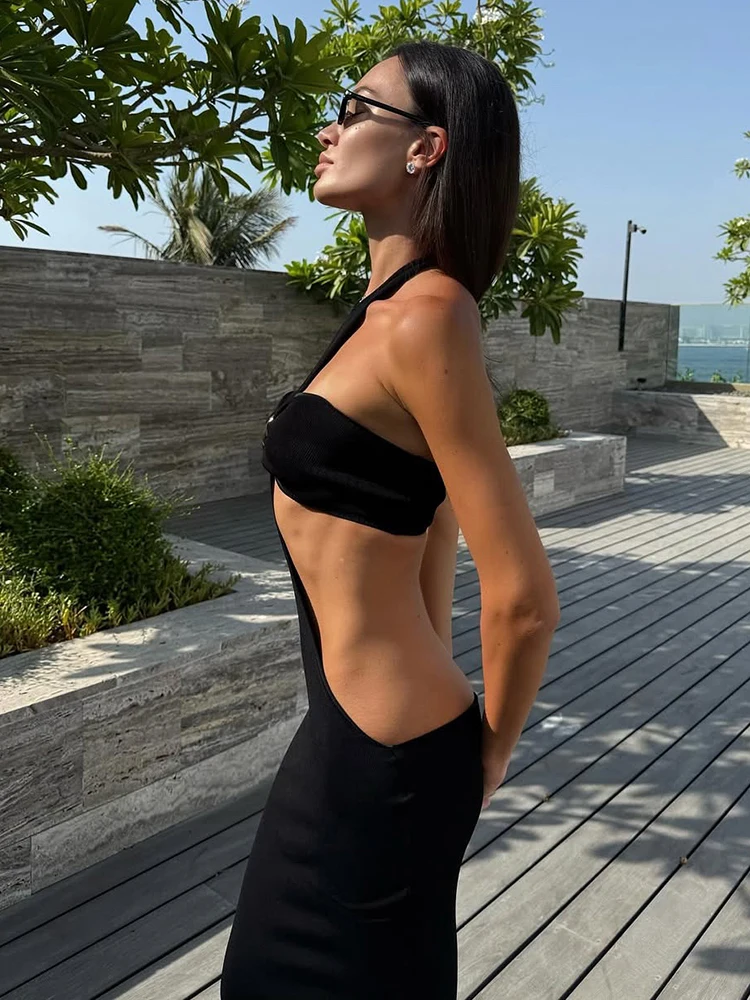 Nibber, conjunto de 2 peças, conjunto de mulheres, top envolto + halter, sem costas, pêssego, quadril