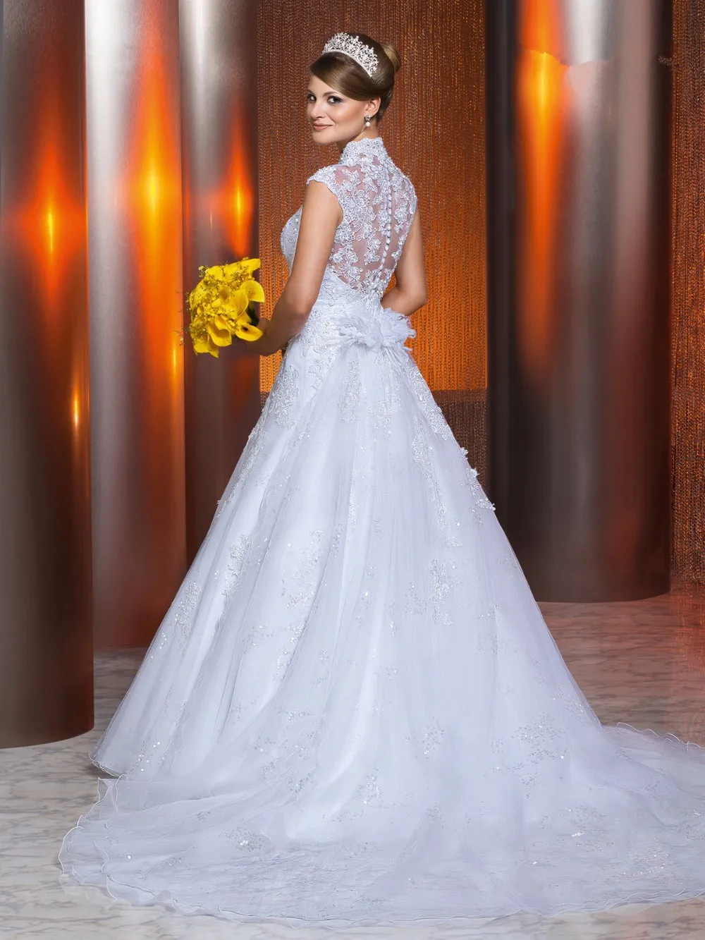 Vestido De novia elegante con apliques, Vestidos altos sexys De Novia, Vestido De Novia De flores con tren desmontable, Vestido De Novia personalizado