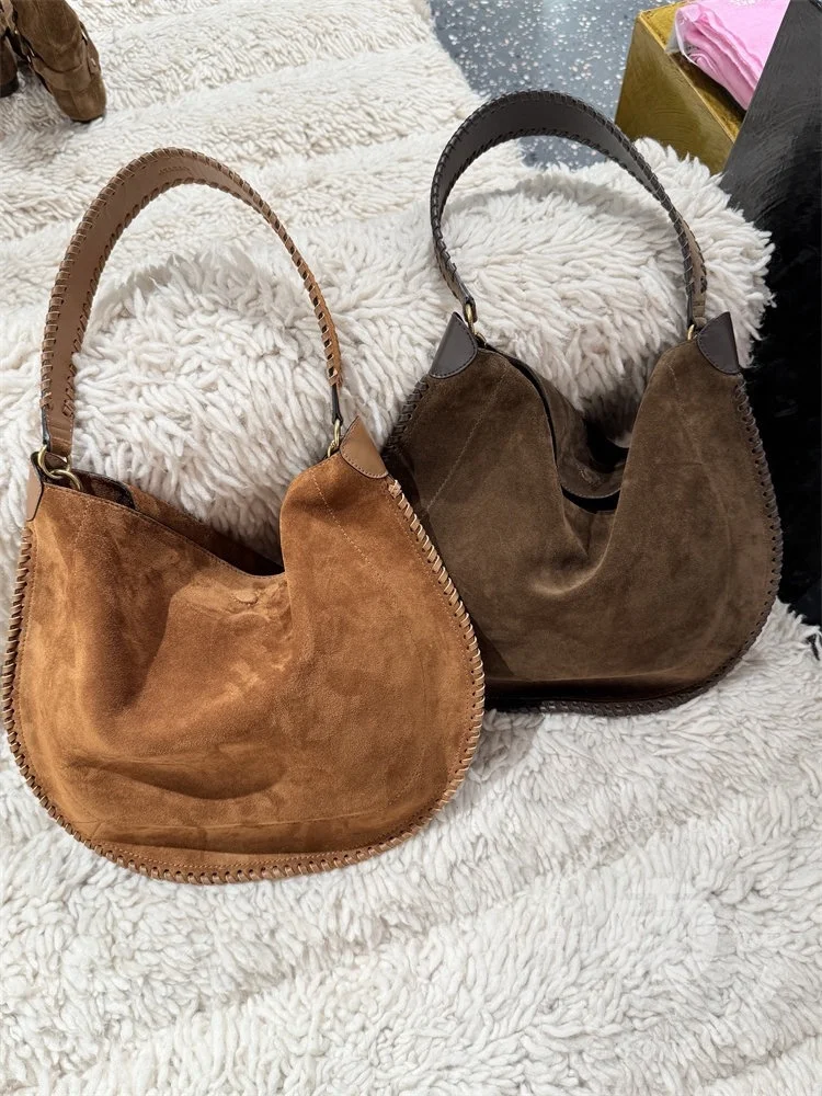 Casual Suede Moon Tooth Bag Women's Simple Hobo Bag Velvet Leather Handbag Crossbody Bag Fashionable Single Shoulder Bag