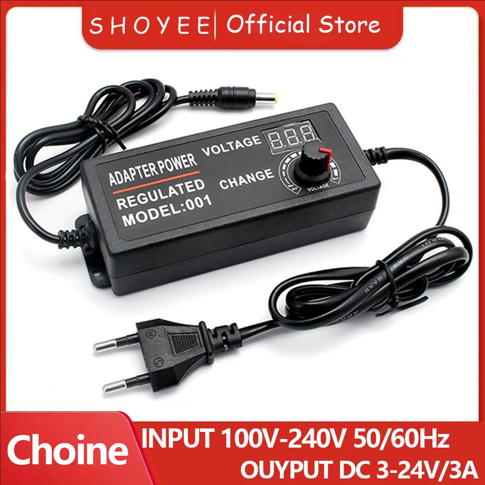 

Adjustable AC to DC 3-24V Voltage Stabilized Power Supply DC Female with Adapter Display Screen