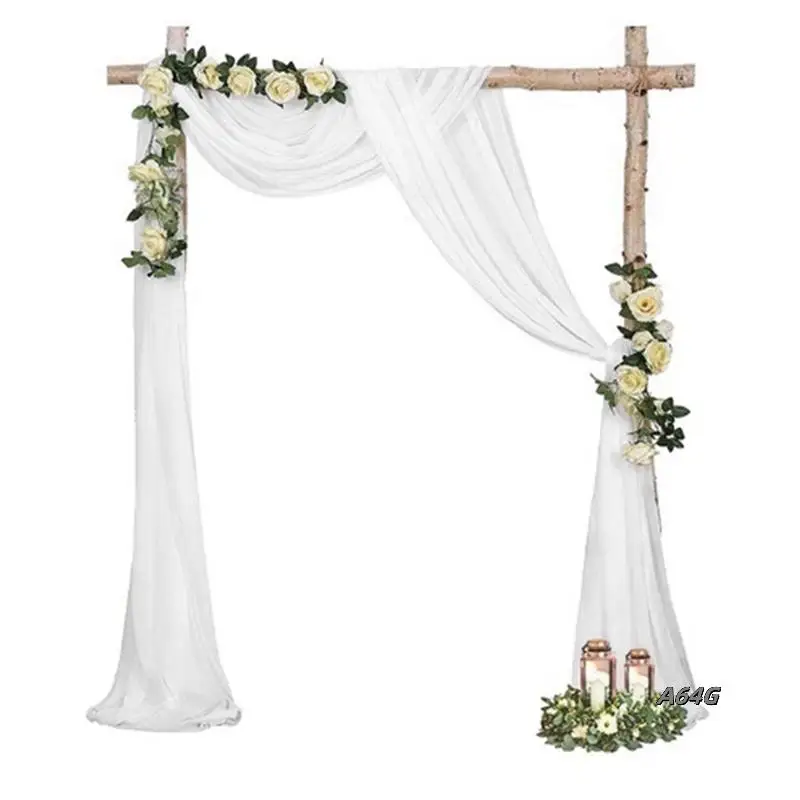 Wedding Arch Draping Fabric 2 Panel 29.5Inch X 19.6Ft White Sheer Chiffon Curtain Drapes For Wedding Ceremony