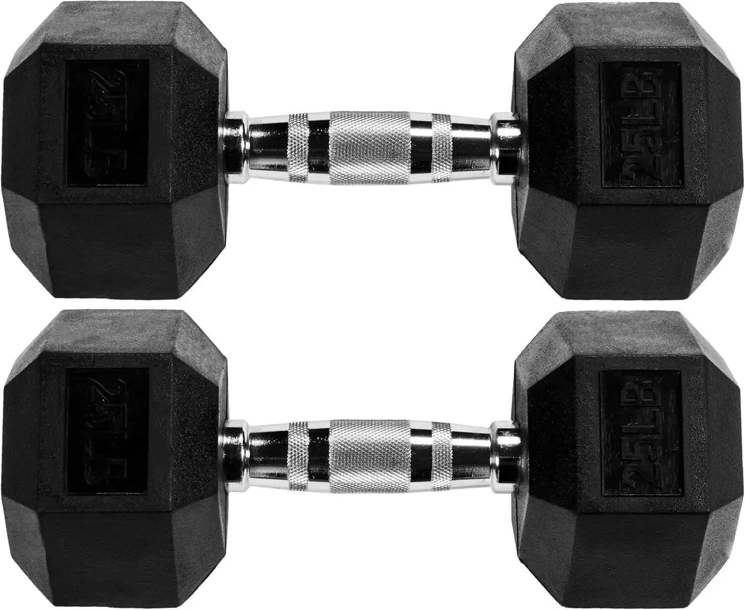 Encased Hex Dumbbell, Pairs，Solid metal chrome finish contoured (ergo) handles designed to fit comfortably. Textured handle