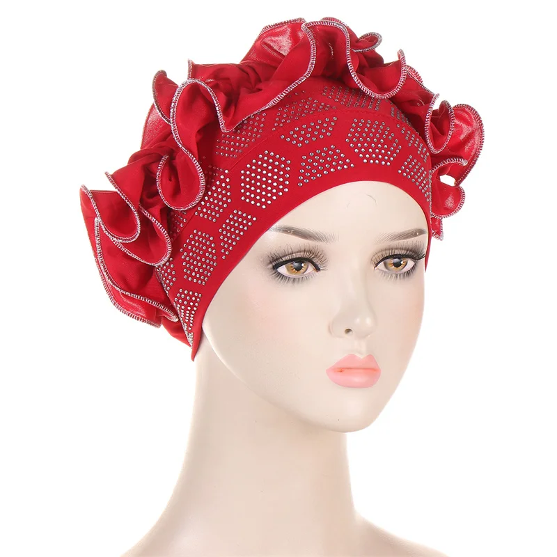 Soft Muslim Turban Hijab Caps Floral Chain Stitch Diamond Underscarf Modal Cotton Inner Cap Veil Head Wear Women\'s Bonnet Hats