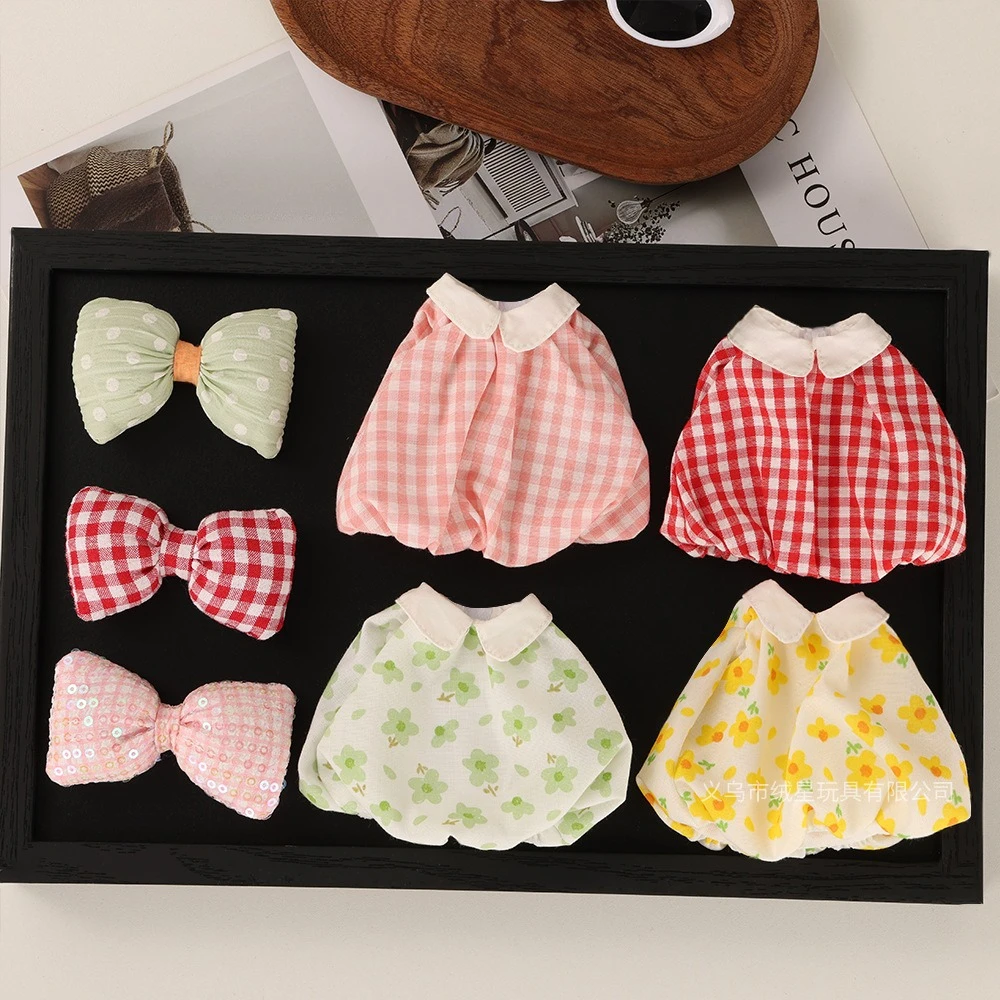 10cm Small Doll Outfit Flower Bud Skirt Set with Bow Decor Handmade Dress 2Pcs Suit Doll Clothes for Action Figure Doll
