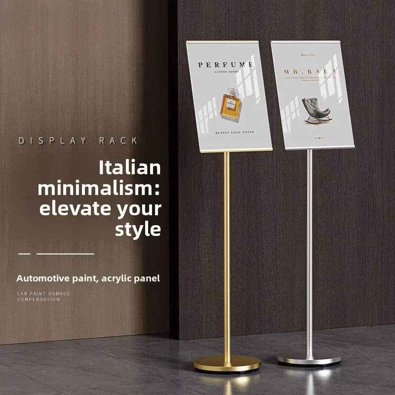 A4 Height Adjustable Floor Sign Stand in Black with Portrait or Landscape Display Freestanding Notice Holder for Storefronts