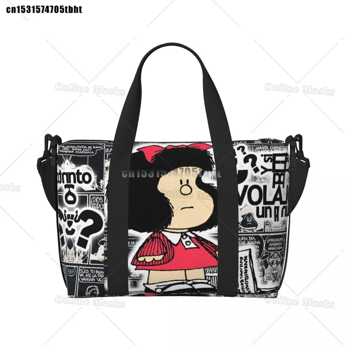 Vintage Quino Comic Mafalda Tote Bag Women Large Capacity Cartoon Mang Beach Gym Shoulder Travel Bag