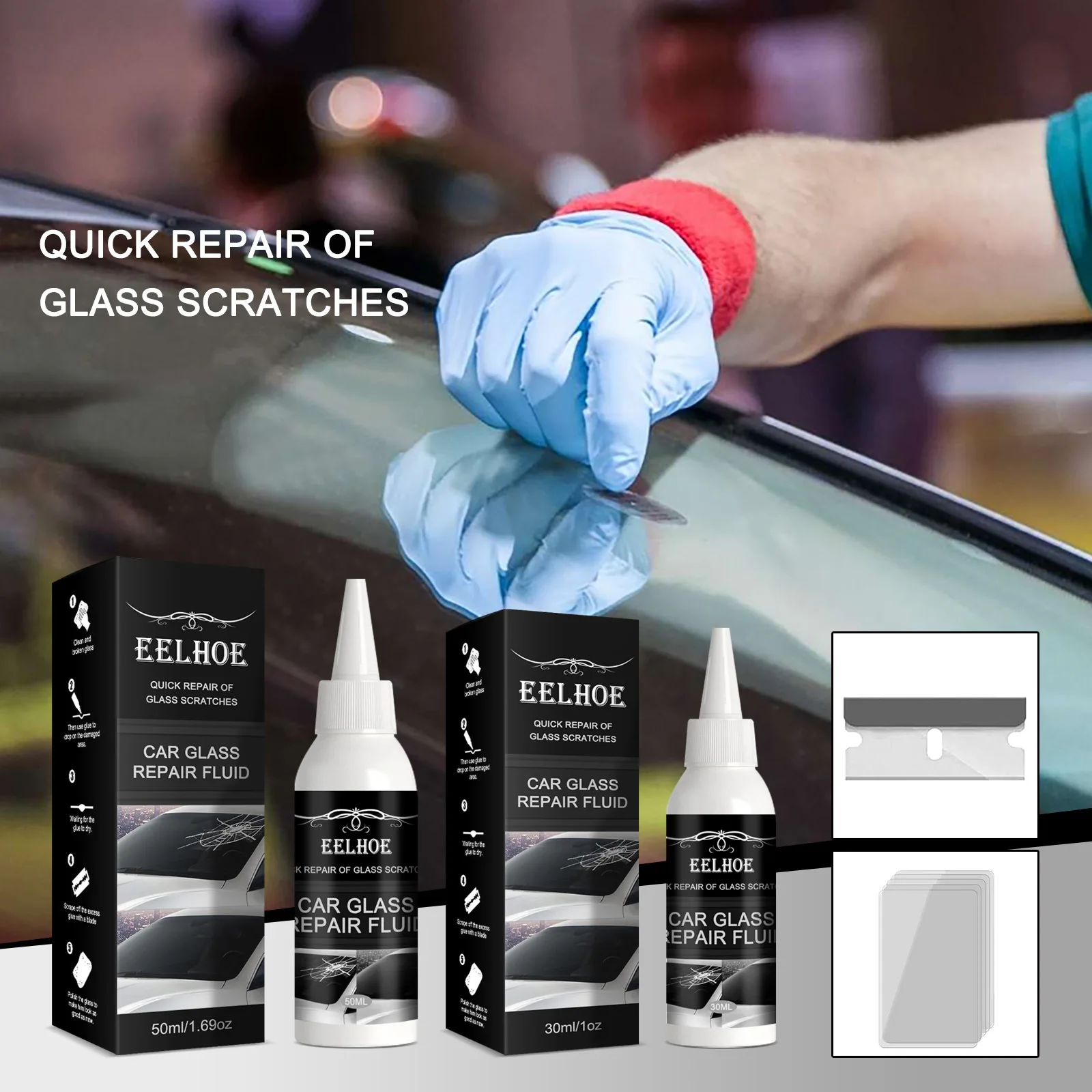 50ml Car Glass Crack Repair Agent Windshield Scratch Crack Chip DIY Glue Quick Bonding Repair Solution for All Types of Glass