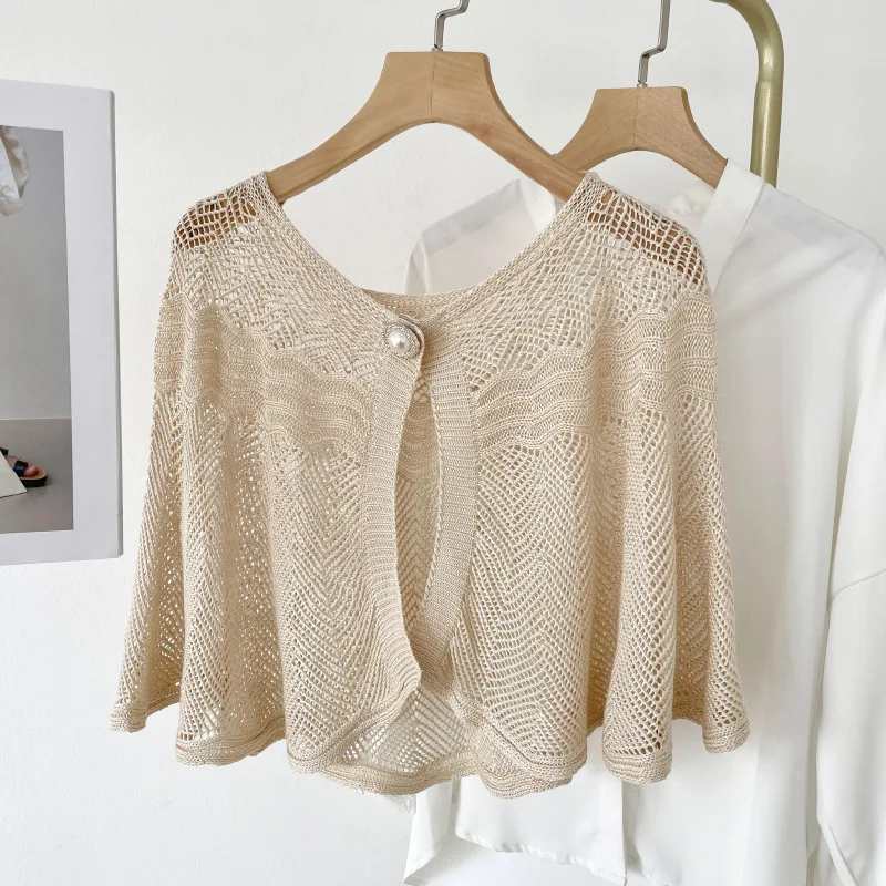 Women Summer Elegant Crochet Knit Cape Lace Short Shawls Shrug Poncho Sun-Proof Lace Hollow Out Thin Outwear Cape Cardigan view 6