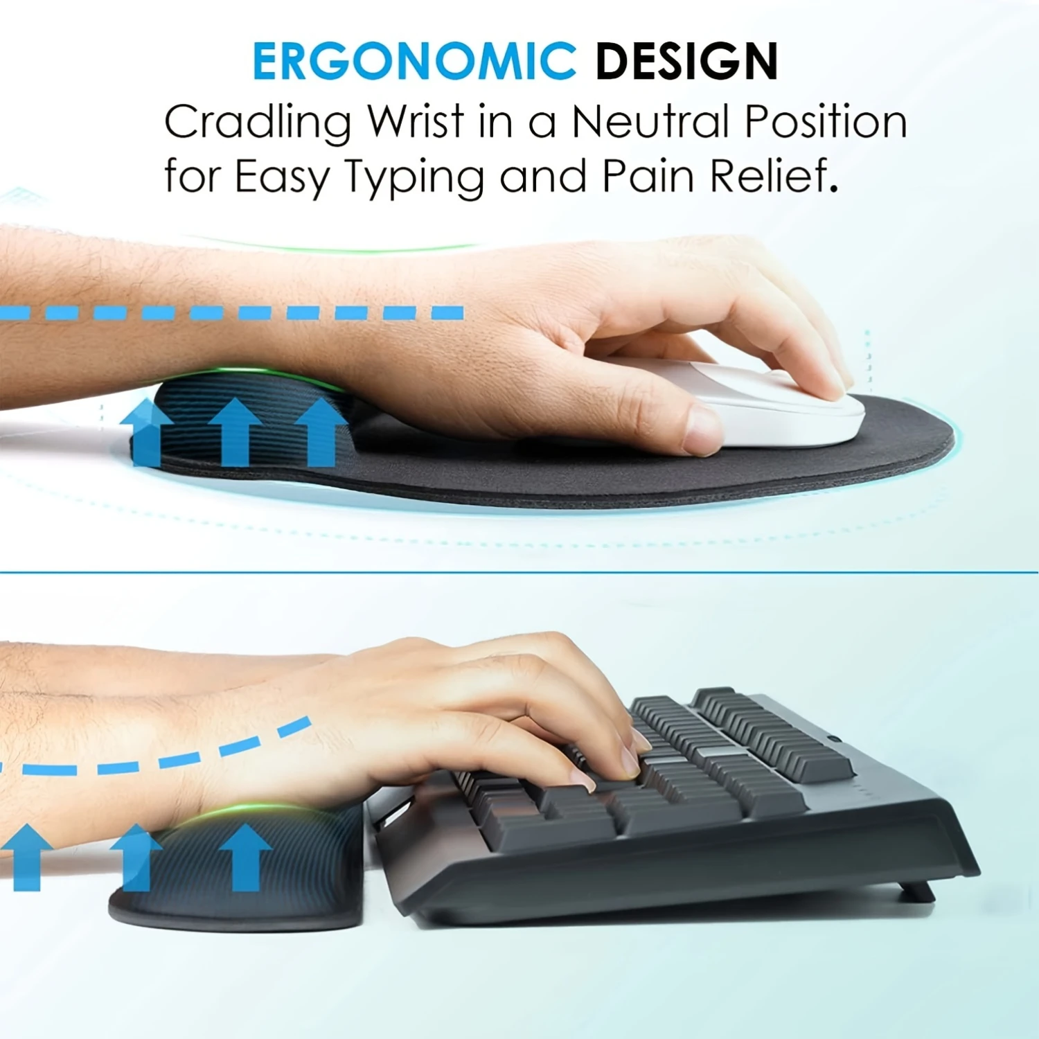 Conjunto ergonômico de mouse pad e descanso de pulso para teclado com suporte de espuma viscoelástica para digitação confortável e uso em computador - perfeito para O