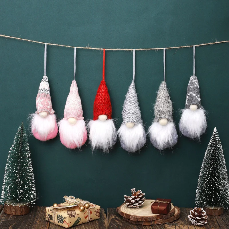

Holiday Season Hanging Handmade Christmas Hanging Gnome Ornaments Tree Fireplace Decor Festive Plush Dwarf Wall Decoration Gift