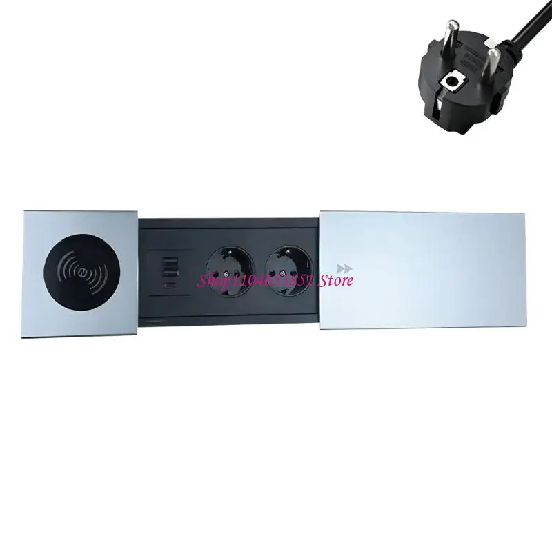 Slide Cover Embedded Desktop Socket with 2 220v Standard Outlets and 2 USB 1 Type C Port Desk Outlet Efficient