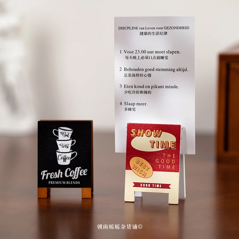 Wooden Signboard Memo Clip, High-Aesthetic Photo Clip, Business Card Holder, Vertical Desktop Ornament, Vintage Journal Clip
