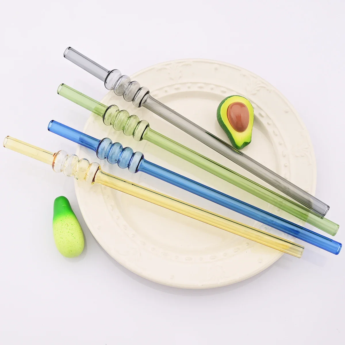 5pcs Ice-sugar Gourd Drinking Straw Set High Borosilicate Glass Straws Set with Brush Milk Shake Cocktail Straw Bar Drinkware