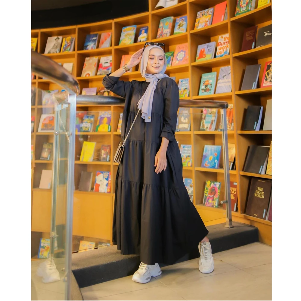 

Loose Women Hijab Shirt Dress Muslim Dress Long Sleeve Maxi Vestidos Female Button Robe Femme Musulman High Wasit Solid Sundress