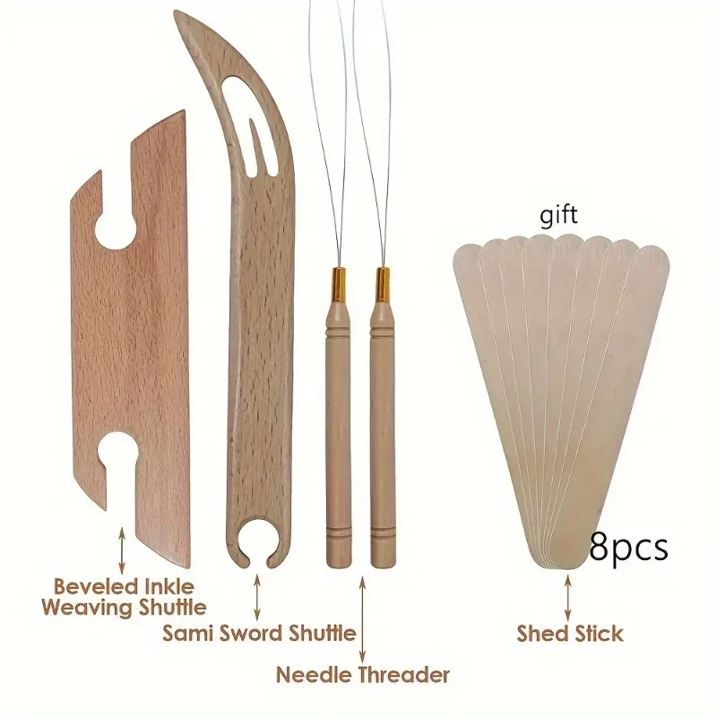 Premium Beech Wood Inkle Weaving Shuttle Kit with Beveled Design Comfort Grip Handle Complete Crafting Set for Beginners Experts