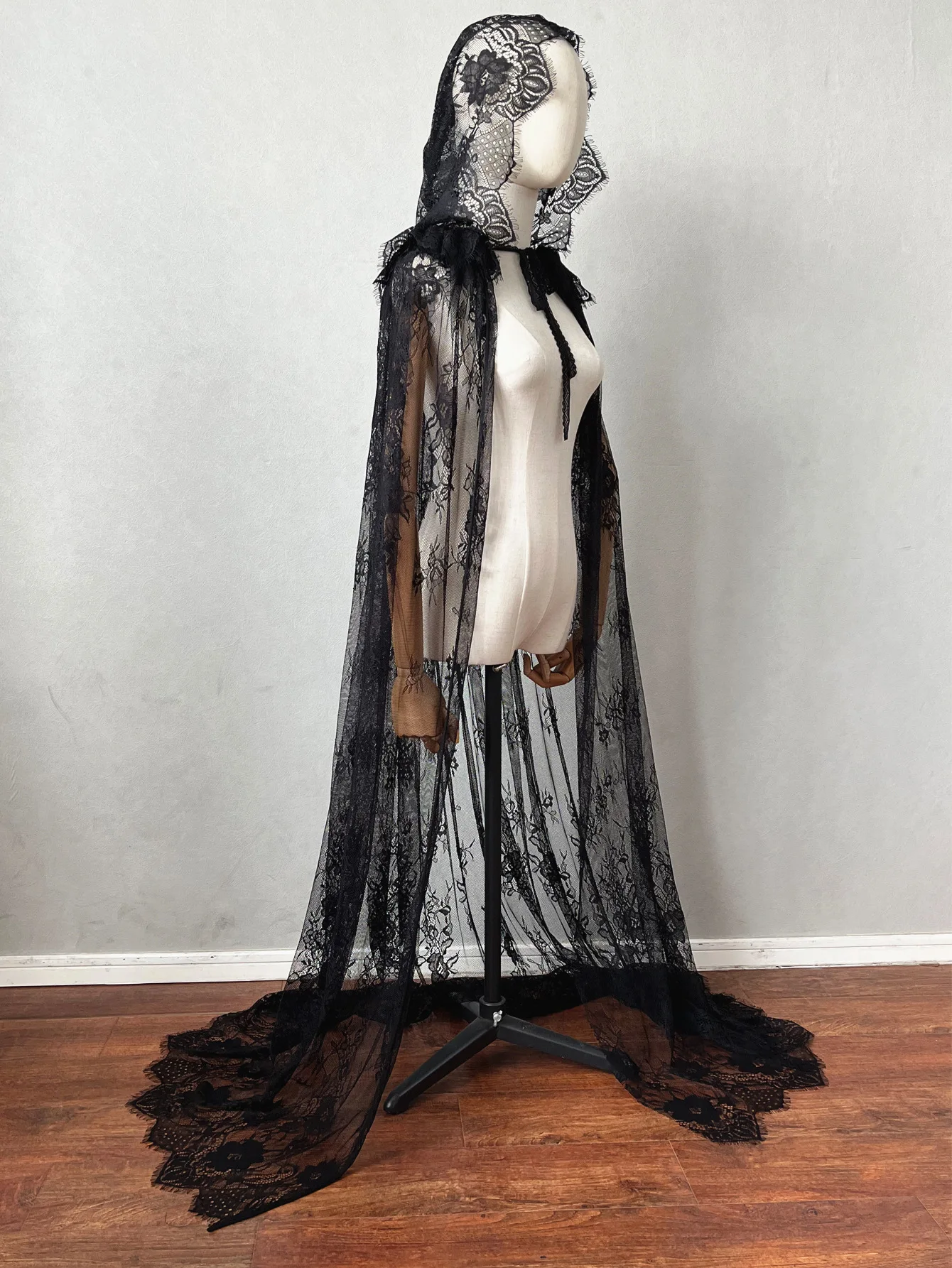 Mingli Tengda Lace Cape, Xale De Casamento, Banquete De Baile, Manto Preto E Branco Com Chapéu, Bolero Longo, Capuz De Noiva