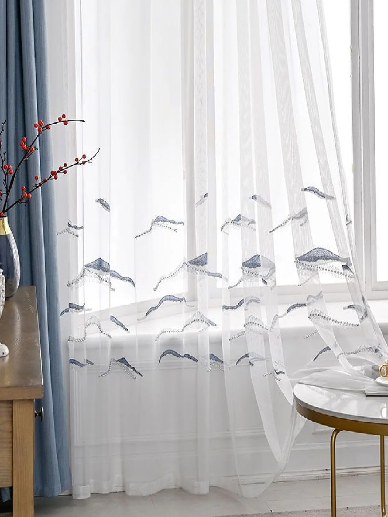 New Simple Retro Chinese Style Mountain and River Embroidered Curtains Living Room Bedroom Balcony Blackout Curtains