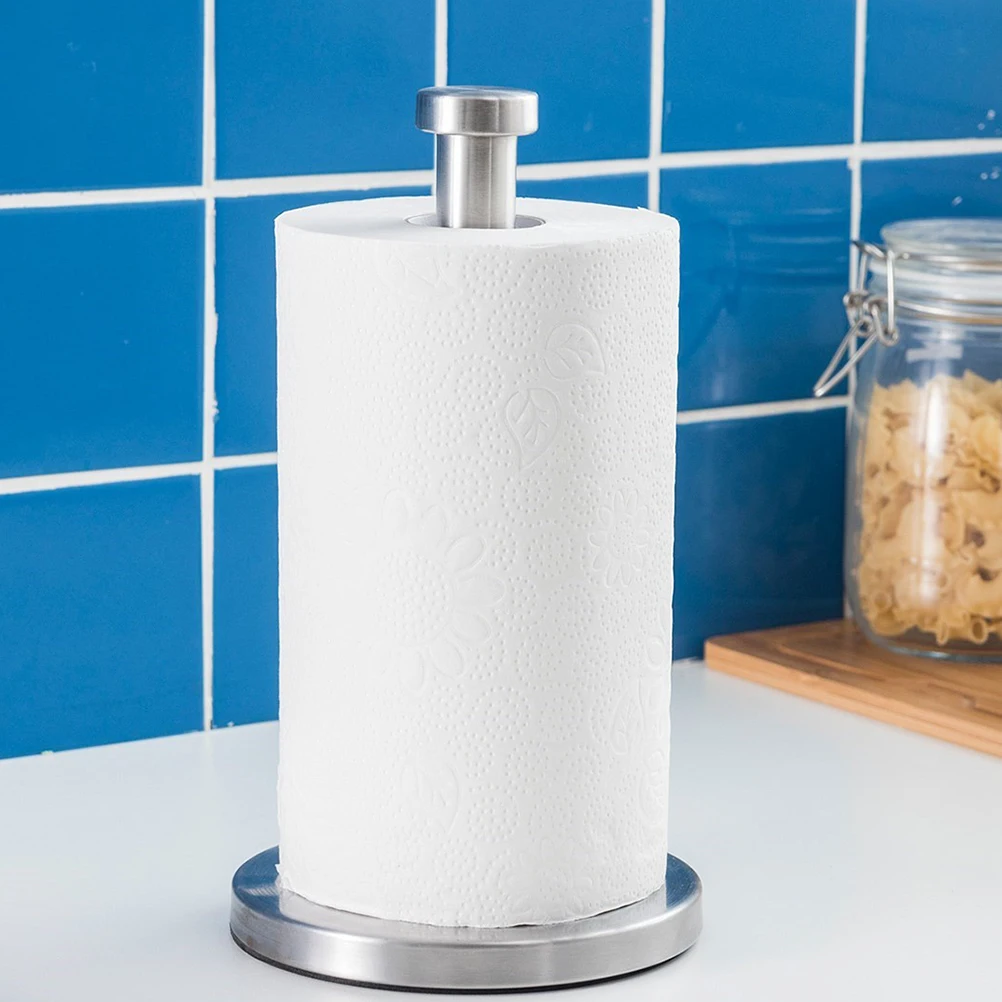 

1pc Stainless Steel Paper Towel Holder Stand Kitchen Countertop Tissue Rack Bathroom Tissue Rack Upright Towel Stand Flat Top