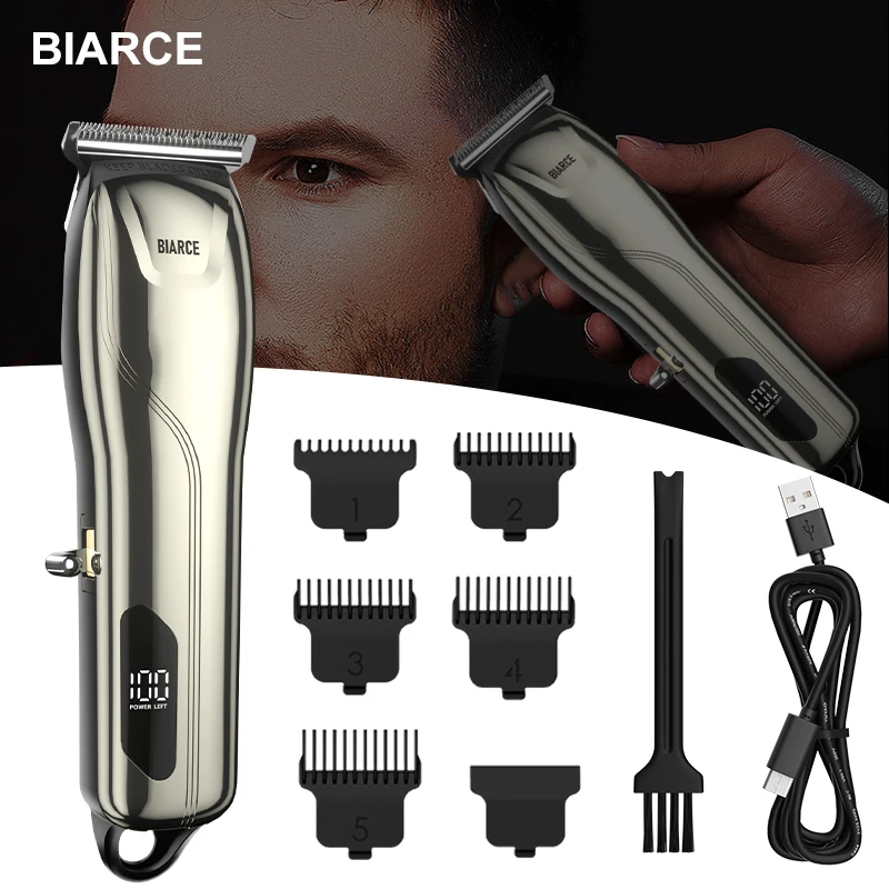 BIARCE-cortadora de pelo eléctrica profesional para hombres, Afeitadora eléctrica recargable, máquina de corte de peluquero, USB, oro