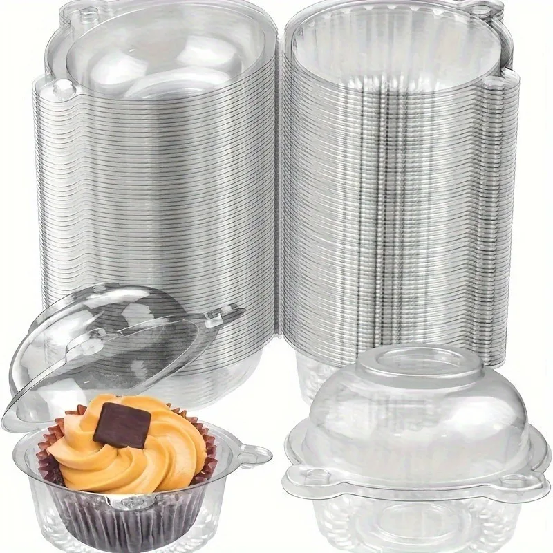 Paquete económico de 50 cajas de plástico transparente para cupcakes con tapas, perfectas para muffins, mousse, pastelería y sándwiches para uso en fiestas