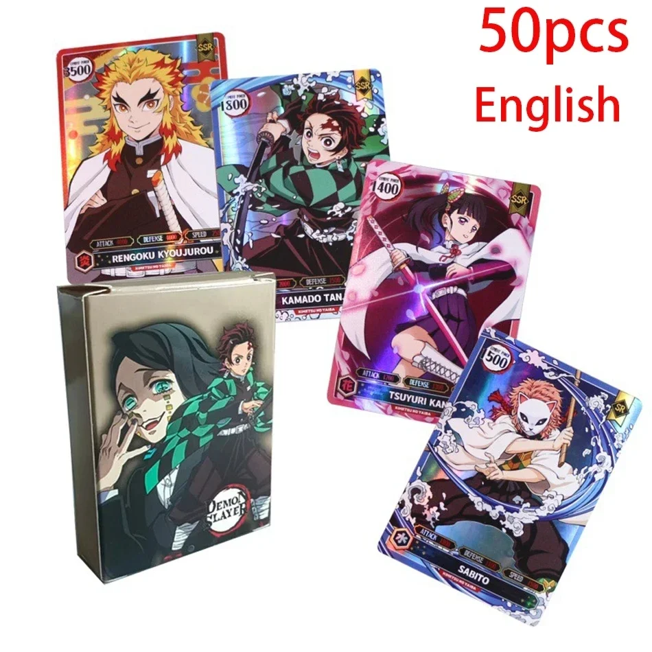 50PCS One Piece  Demon Slayer Cards English Version SSR Card Ultra Rare Card Tanjirou Kamado Nezuko Character Collection Card