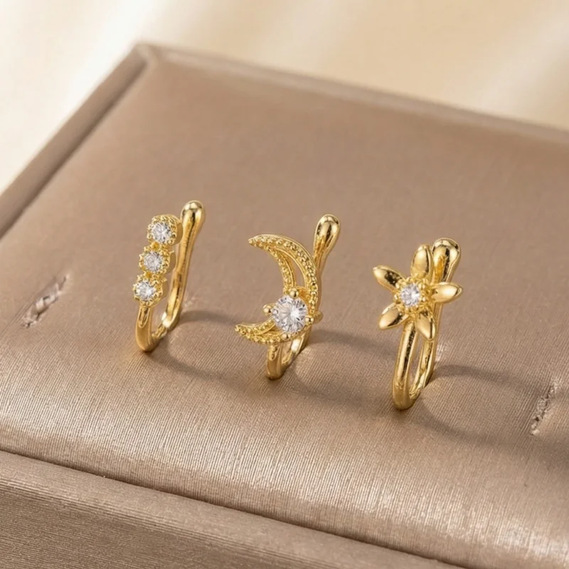 3-piece retro light luxury nose clip set, copper material inlaid with artificial zircon, holiday gift for family and friends view 4