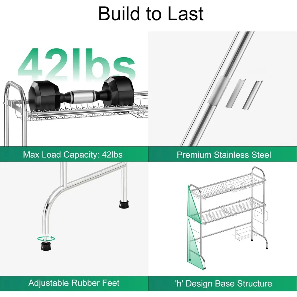 GSlife-Sobre o Pia Prato Secagem Rack, aço inoxidável escorredor, suporte do utensílio para Ki, 2 Tier Dish Rack