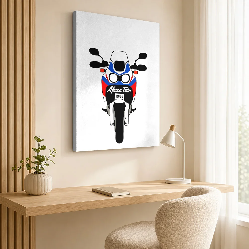Japanese Africa Twin 1988 Motorcycle Framed Canvas Print Personalized Photo Bold Contours And Flat Colors Wall Art For Study