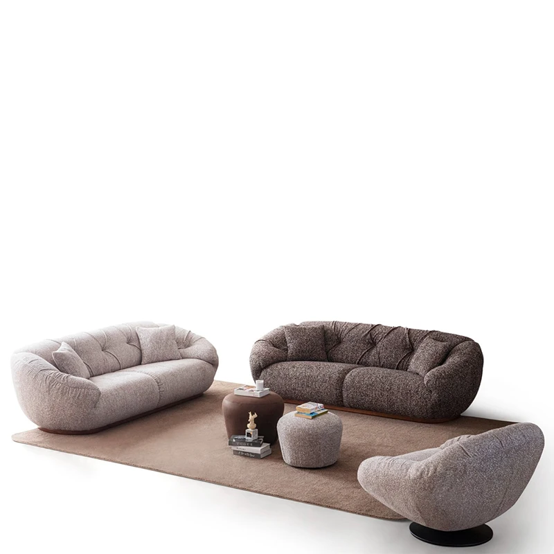 Boat‑Shaped Fabric Sofa Set With Soft Round Arms Modular Couch For Home Living Room Use
