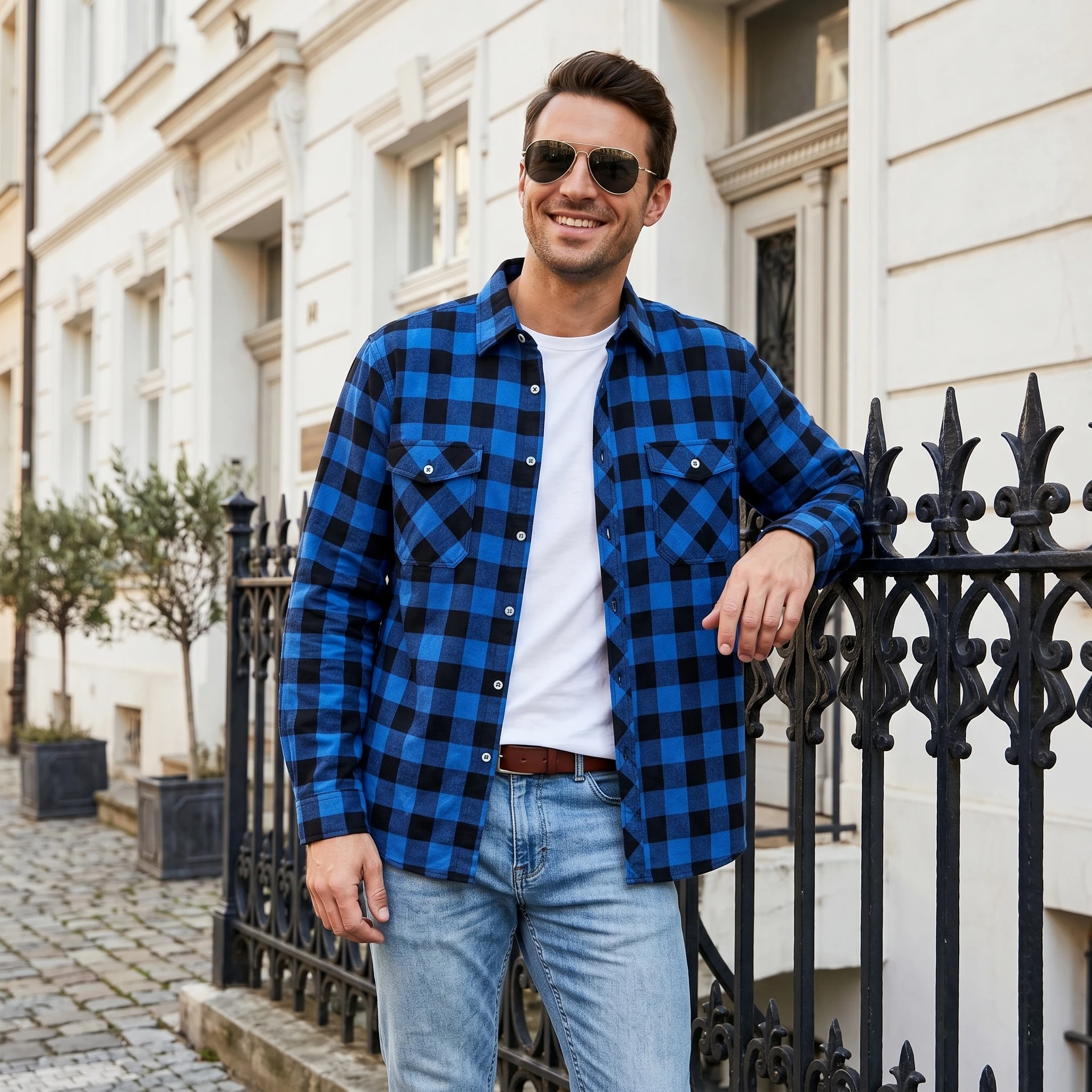 Mens Flannel Shirt Long Sleeve Plaid Shirts Casual Button Down Buffalo Plaid Checkered Cotton Jacket
