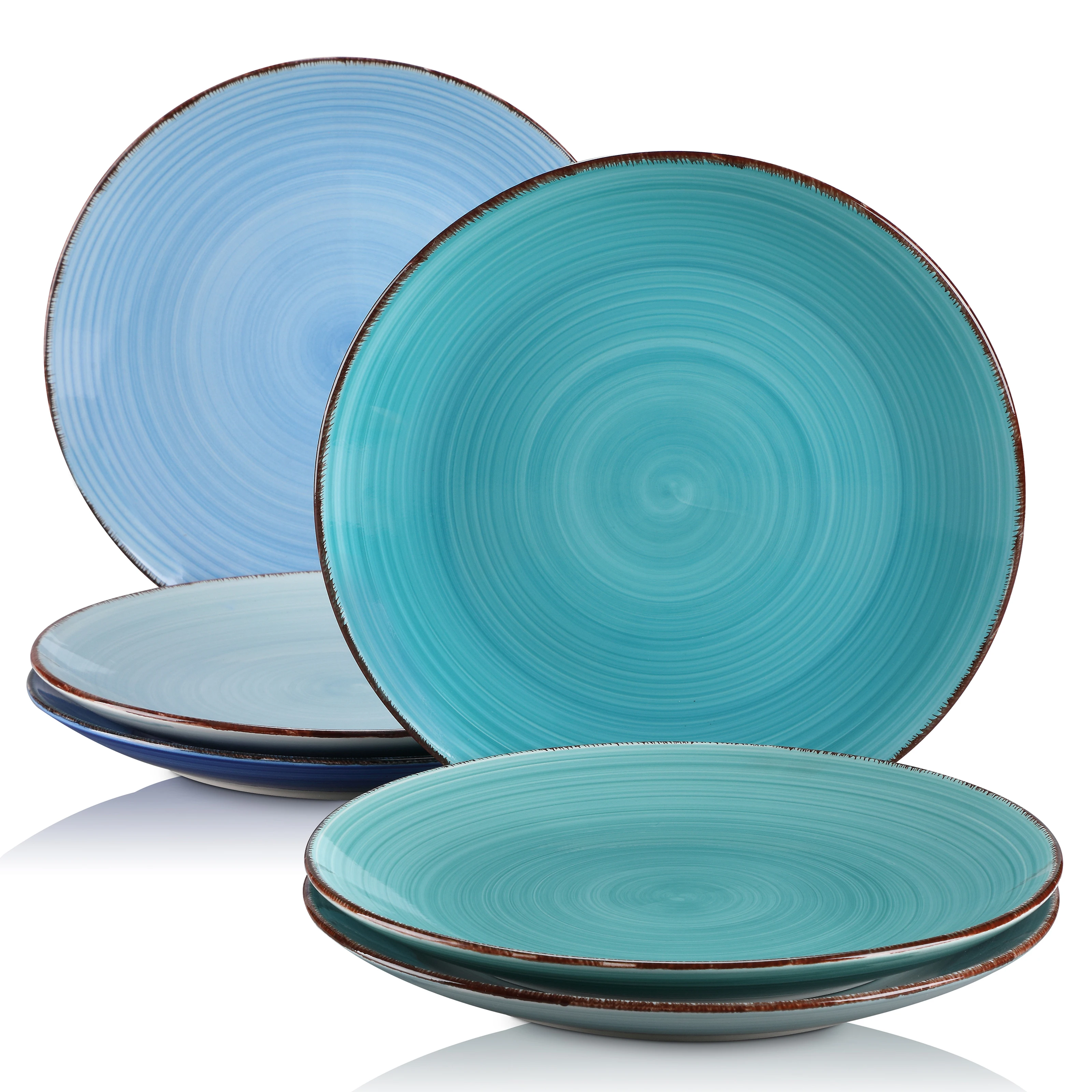Vancasso bonita blau 10,4 Zoll Teller 6er Set, hand bemalter großer Teller im rustikalen Look, 26,5 cm Serviert eller zum Abendessen/