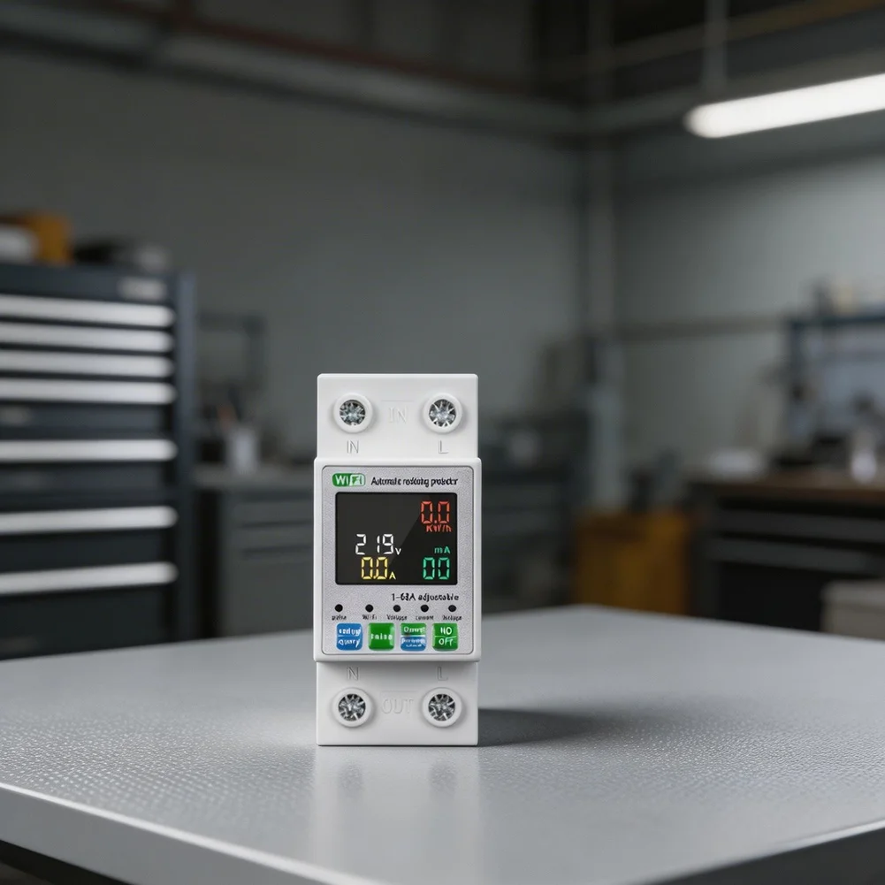 Mobile-Controlled Circuit Breaker with Simultaneous Voltage Current and Leakage Readings on LCD Screen AC230V 63A