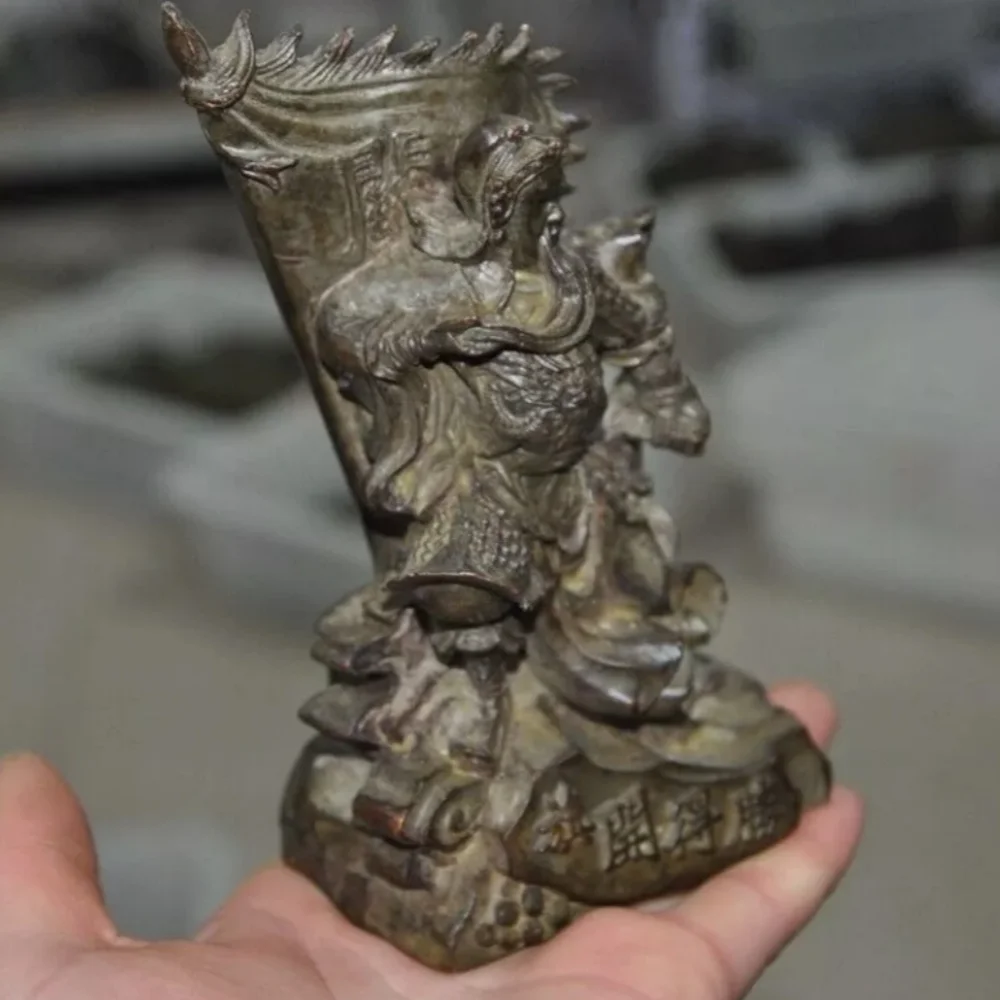 

5.2" Chinaese ancient bronze famous general warrior Guan Yu statue