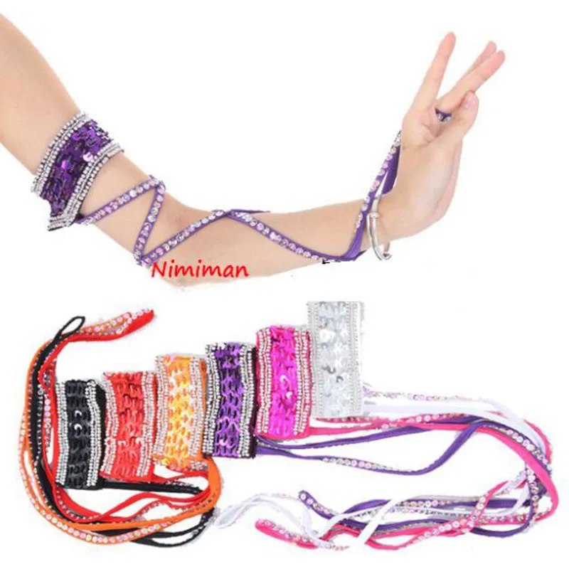 Accesorios para disfraz de danza del vientre, pulsera de lentejuelas para el brazo, Mangas de serpiente, cadena de mano, banda para el brazo con correa envolvente elástica, ropa de danza del vientre