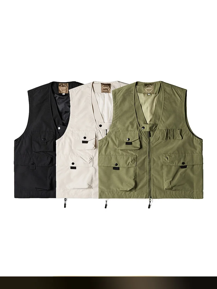 

NTED Mountain Series Outdoor Functional Vest Autumn New Sle Svel V-Ne Bal Jaet with kets for Youth